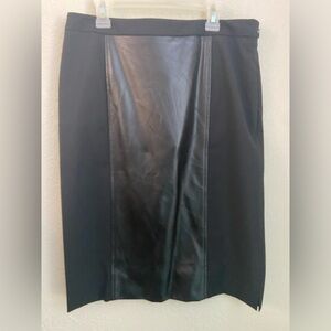 NWOT Piece Of Cloth Black Faux Leather & Viscose Pencil Skirt Knee Length SZ 8